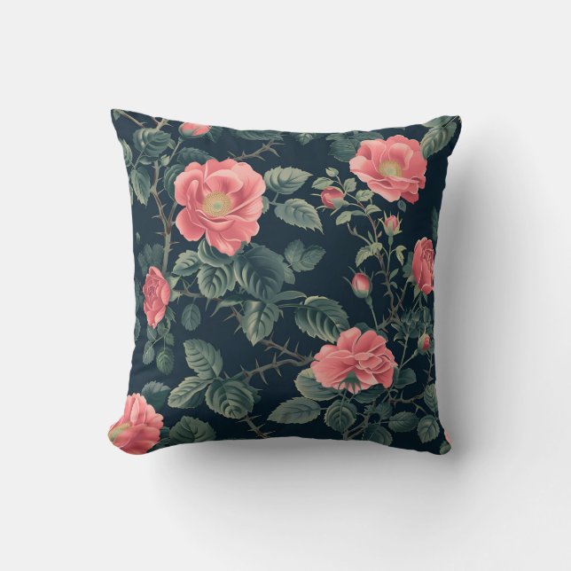 Roses Flower Pattern Throw Pillow (Front)