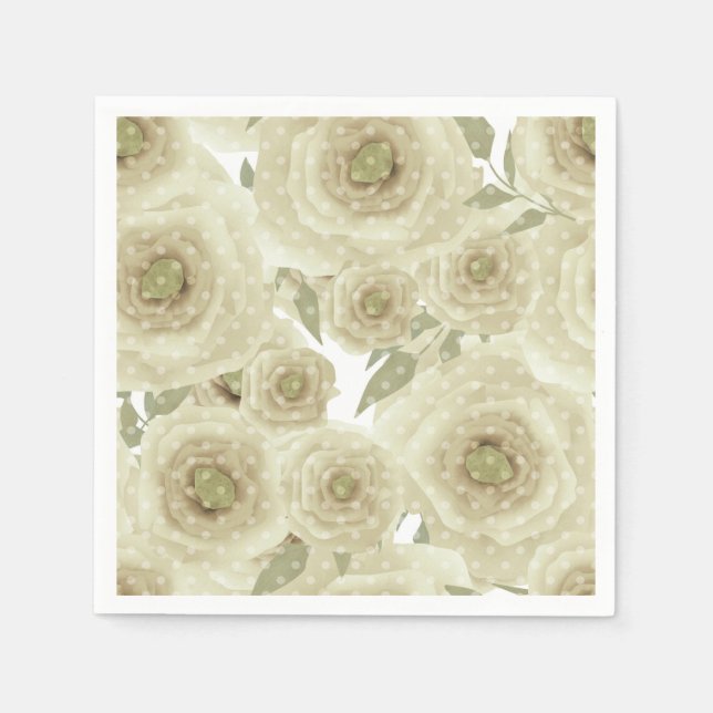 Roses flowers abstract floral print beige colours napkin (Front)