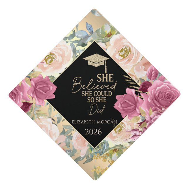 Roses Flowers Gold Cap Motivational Message  (Front)