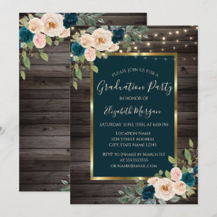 Roses Flowers Lights,Dark Wood Graduation Party Invitation