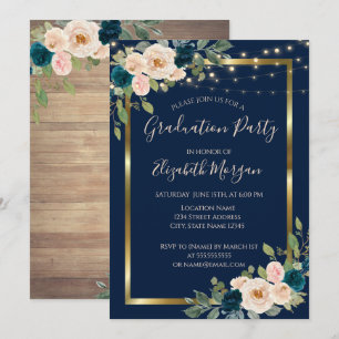 Roses Flowers Lights, Wood Graduation Party Invitation