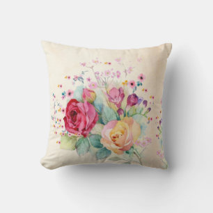 Roses flowers on Ecru  Throw Pillow