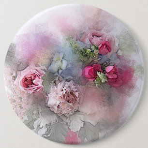 Roses Flowers Watercolor Art Elegant Template 6 Inch Round Button