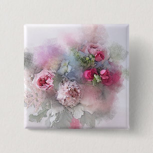 Roses Flowers Watercolor Elegant Modern 2 Inch Square Button