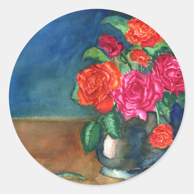 Roses for My Love Classic Round Sticker (Front)