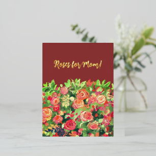 Roses for the best mom! foil holiday postcard