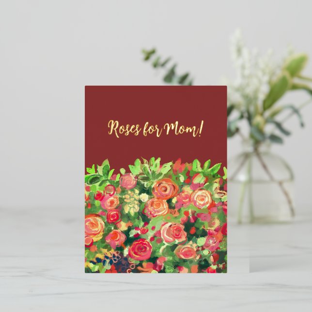 Roses for the best mom! foil holiday postcard (Standing Front)