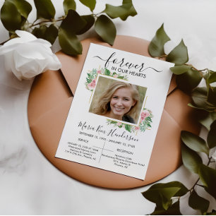 Roses Forever in Our Hearts Funeral Memorial Photo Invitation