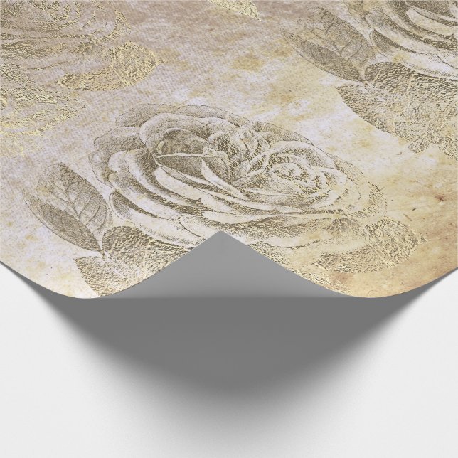 Roses Foxier Gold Pearly Metallic Floral Grungy Wrapping Paper (Corner)