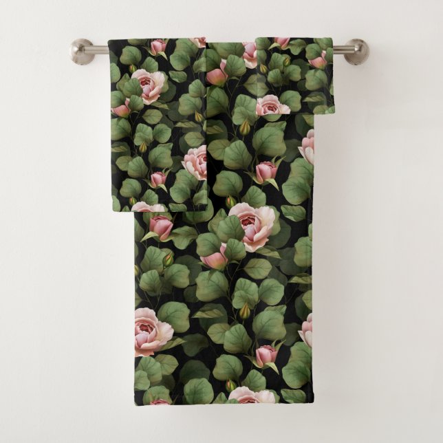 Roses fragiles. Motif floral sur noir (En situation)