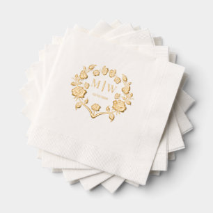 Roses Frame Bride Groom Wedding 2 Initial Monogram Foil Napkins
