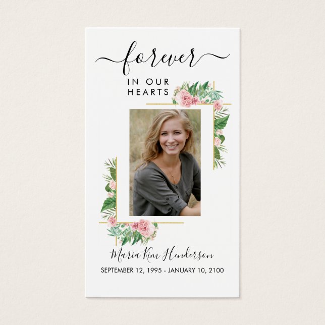 Roses Funeral Memorial Photo Sympathy Prayer Card (Front)