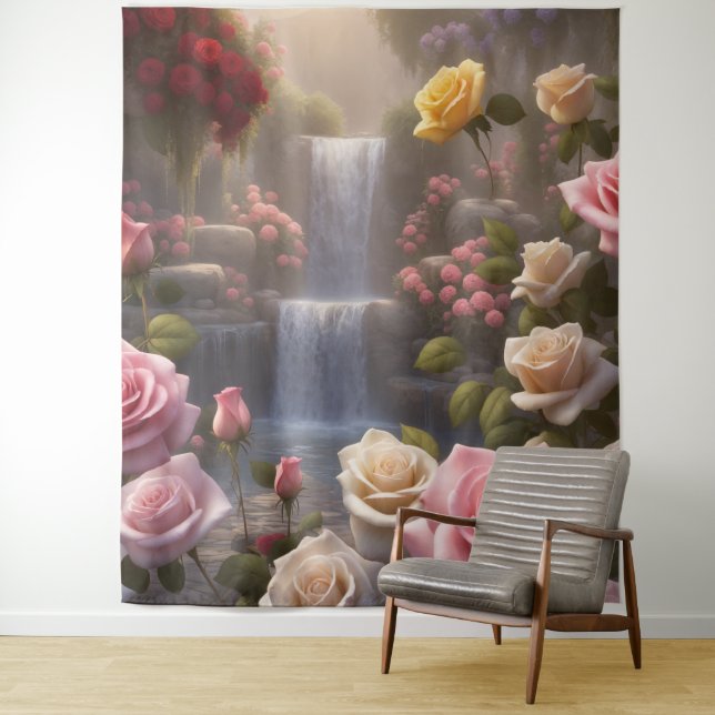 Roses Garden Waterfall The Floriography Customized Tapestry (In Situ)