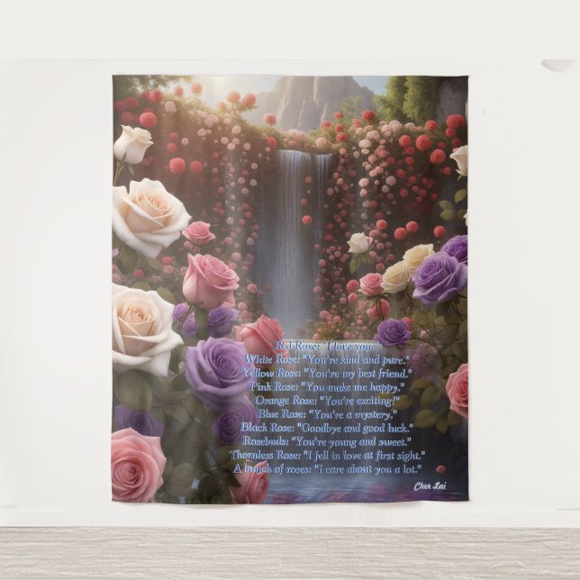 Roses Garden Waterfall The Floriography Customized Tapestry (Front)