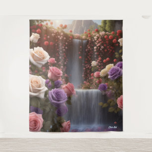Roses Garden Waterfall The Floriography Customized Tapestry