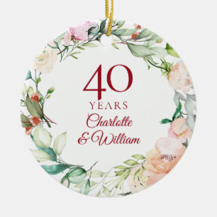 Roses Garland 40th Ruby Wedding Anniversary Ceramic Ornament