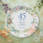 Roses Garland 45th 65th Wedding Anniversary Paper Plate<br><div class="desc">Featuring a delicate watercolor floral garland,  this chic botanical 45th or 65th wedding anniversary paper plate can be personalised with your special anniversary details in elegant sapphire blue typography. Designed by Thisisnotme©</div>