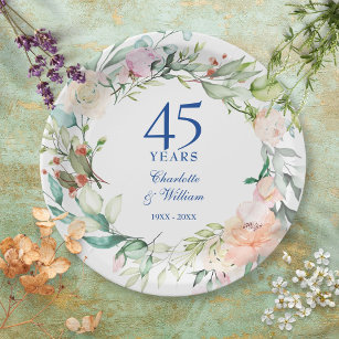 Roses Garland 45th 65th Wedding Anniversary Paper Plate
