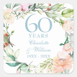 Roses Garland 60th 75th Wedding Anniversary Square Sticker