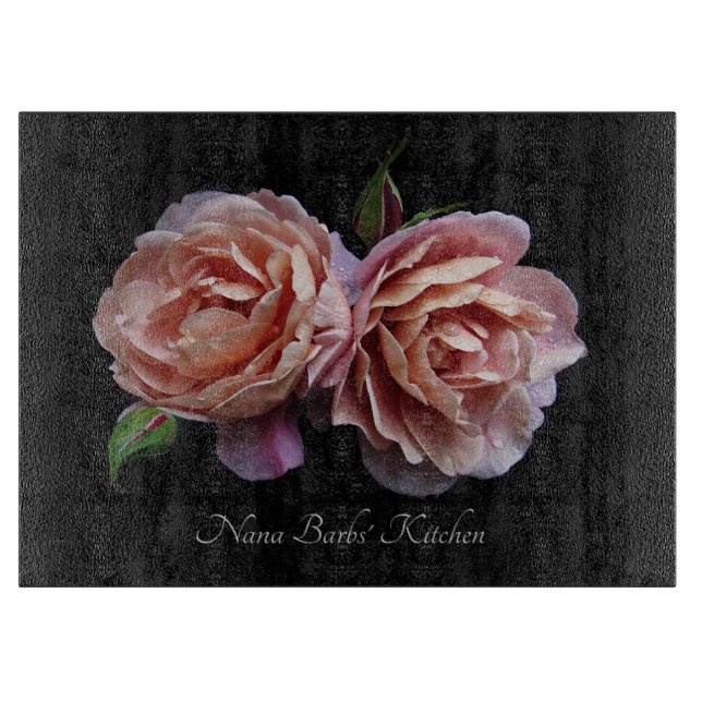 Roses Glass Cutting Board Personalized (Front)