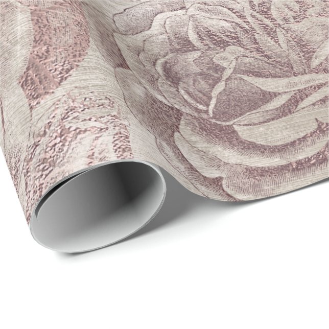 Roses Glitter Pink Rose Bokeh Floral Ivory Blush Wrapping Paper (Roll Corner)
