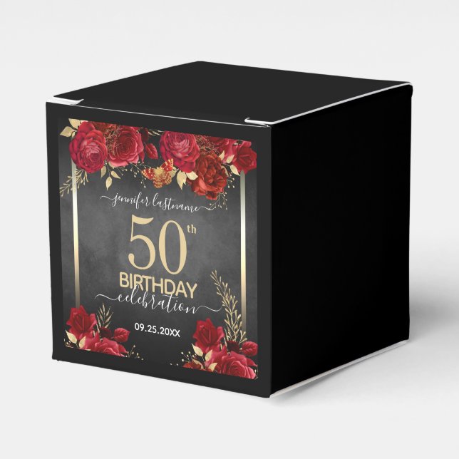 Roses gold 50th Birthday  Favor Box (Front Side)