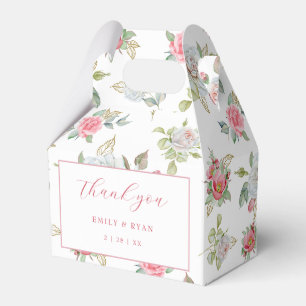 Roses & Gold Engraved Leaves Thank You Favor Box