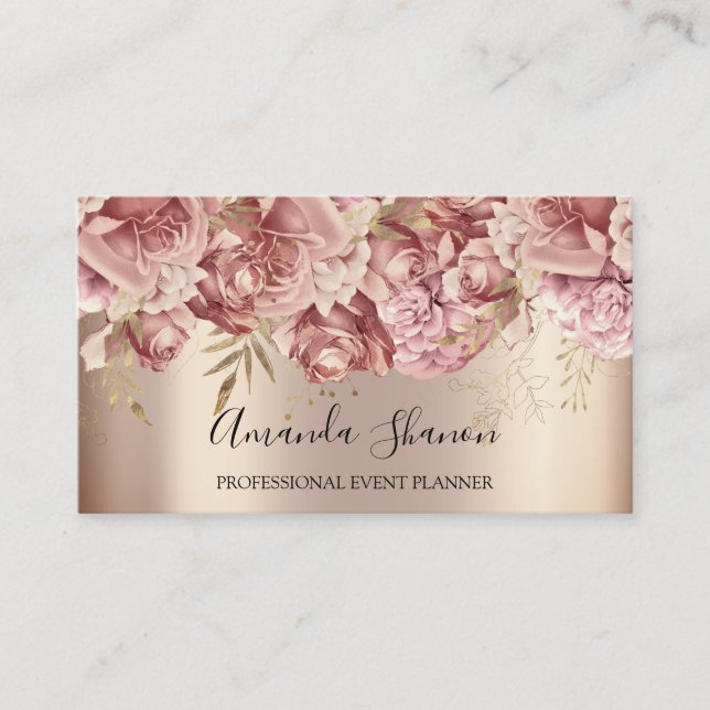 Roses Gold Event Planner QR CODE Logo  Business Card (Front)