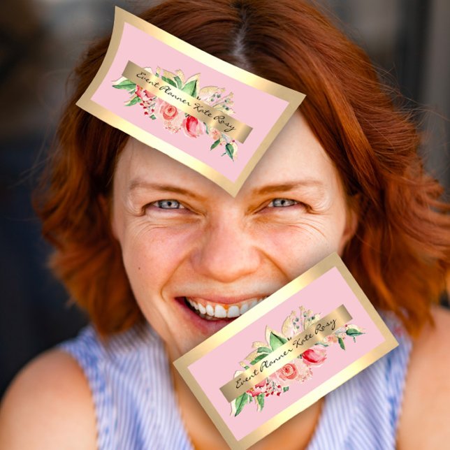 Roses Gold Frame Mint Pink Floral Makeup Business Card (Roses Gold Frame Mint Pink Floral Makeup Business Card)
