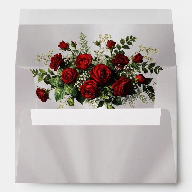 Roses & Gold Leaves Border - Pearl Envelope (Back (Bottom))