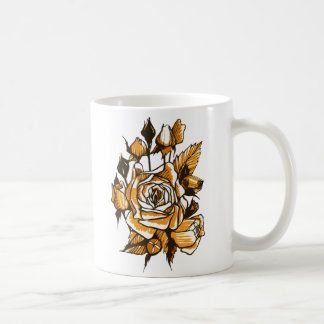 Roses, graphic floral art, blooming rose flowers coffee mug