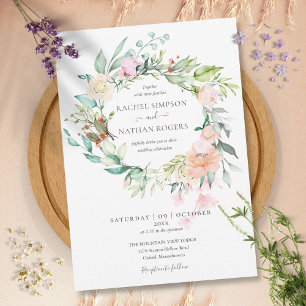 Roses Greenery Floral Wreath Wedding Invitation