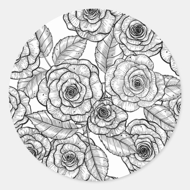 Roses hand drawn pattern classic round sticker (Front)