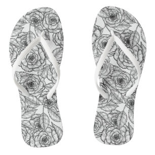 Roses hand drawn pattern flip flops