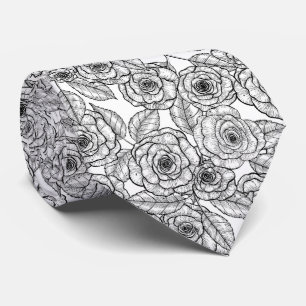Roses hand drawn pattern neck tie