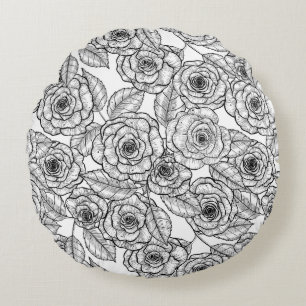 Roses hand drawn pattern round pillow