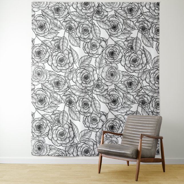 Roses hand drawn pattern tapestry (In Situ)