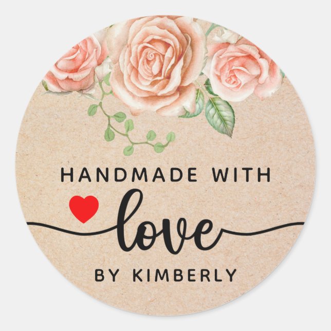 Roses Handmade with Love  Classic Round Sticker (Front)
