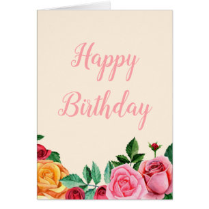 Roses happy birthday card. Watercolor pink flowers