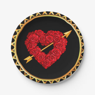 Roses, Heart and Arrow Paper Party Plates