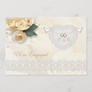 Roses, heart, doves and rings Engagement Invitation
