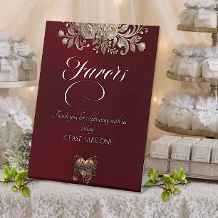 Roses & Heart Favours - Burgundy Pedestal Sign