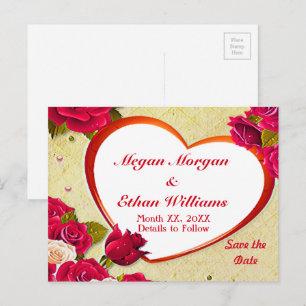 Roses & Heart Frame Save the Date Postcard