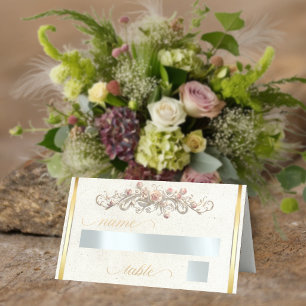 Roses & Heart Monogram - Cream Place Card