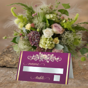 Roses & Heart Monogram - Plum Place Card