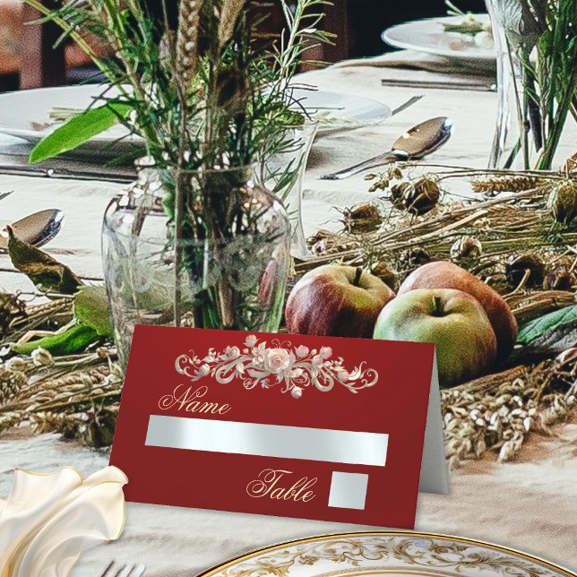 Roses & Heart Monogram - Red Place Card (Creator Uploaded)