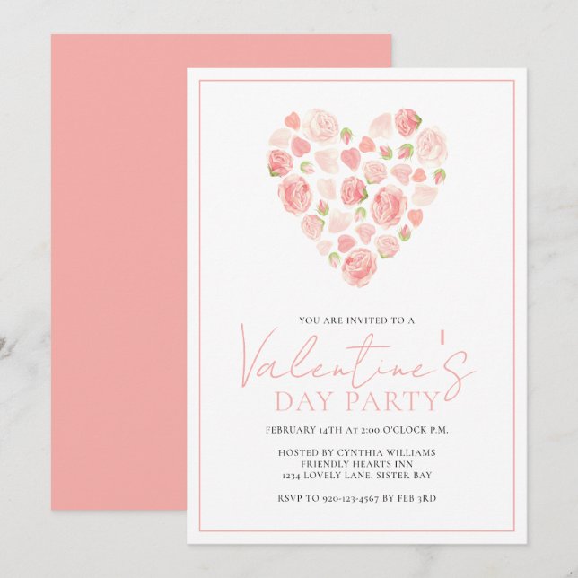 Roses Heart Valentine's Day Party Invitation (Front/Back)