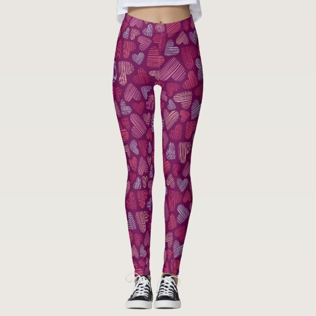 Roses, Hearts, and Hands Pattern Leggings (Front)