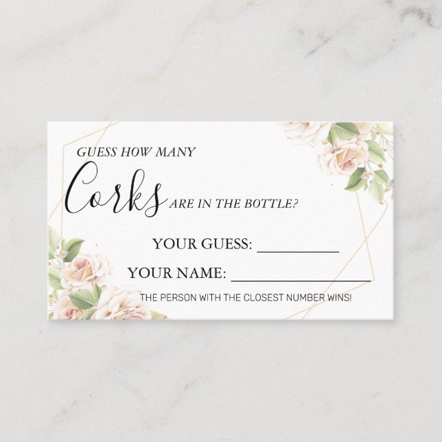 Roses How many Corks Bridal Shower card game (Front)
