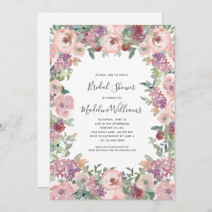 Roses Hydrangea Bridal Shower Invitation